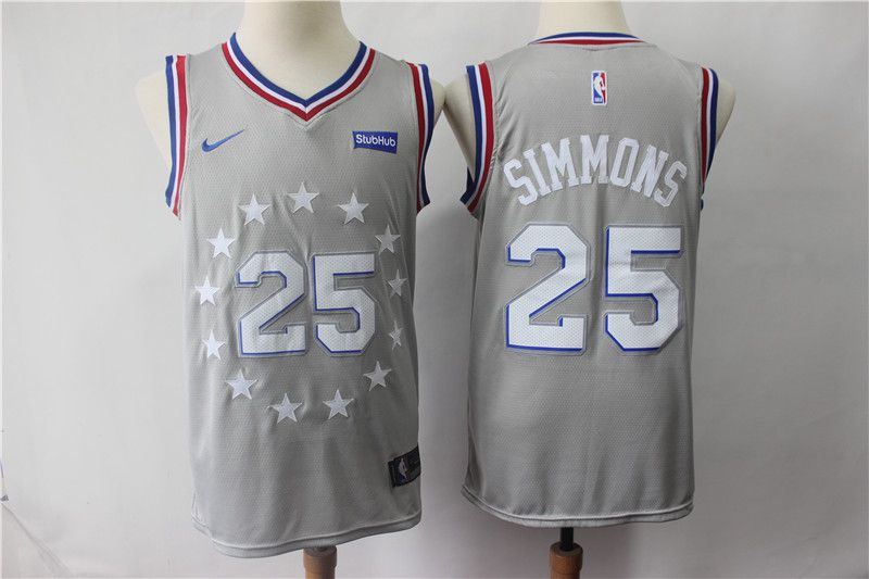 Men Philadelphia 76ers 25 Simmons Grey City Edition Nike NBA Jerseys